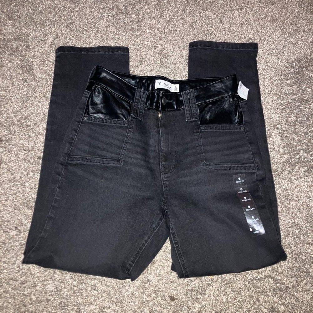M Jeans By Maurices Black Ankle Jeans with Faux Leather Trim 6 New